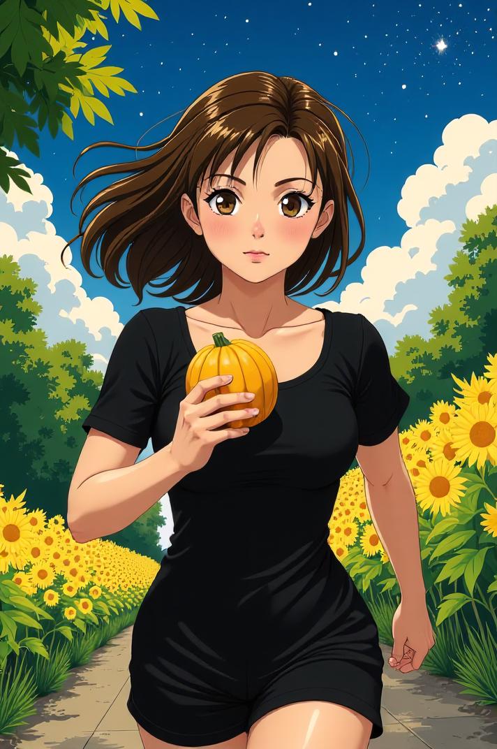 anime style masterpiece,best quality , Right Parting brown hair, summer