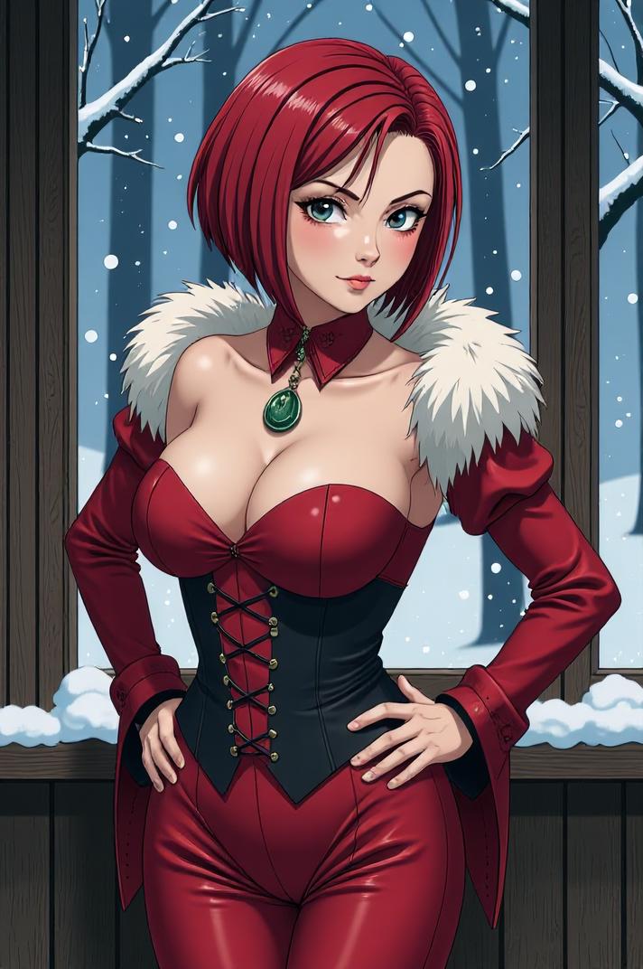 anime style masterpiece,best quality , Crew Cut sangria hair, winter