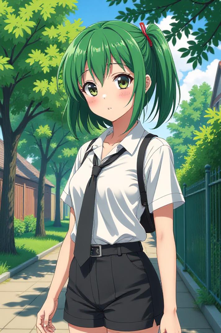 asian anime style masterpiece,best quality , asian anime, Grungey office green hair