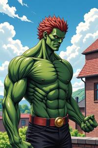 asian anime style marvel Drax the Destroyer masterpiece,best quality , asian anime, Left Parting terra cotta hair
