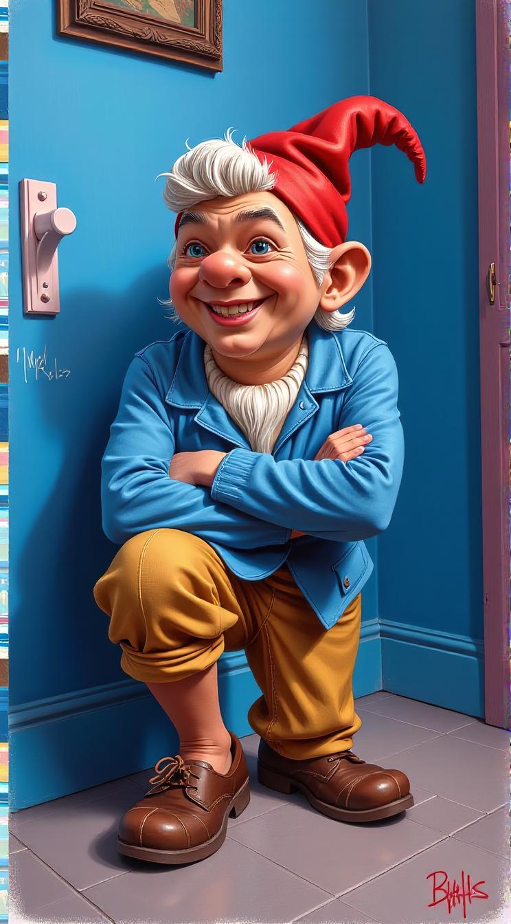 Pastels artwork, blue indoors, in Breeches, Male Dwarf