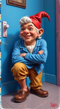 Pastels artwork, blue indoors, in Breeches, Male Dwarf