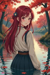 asian anime style masterpiece,best quality , asian anime, Long Center Parting maroon hair