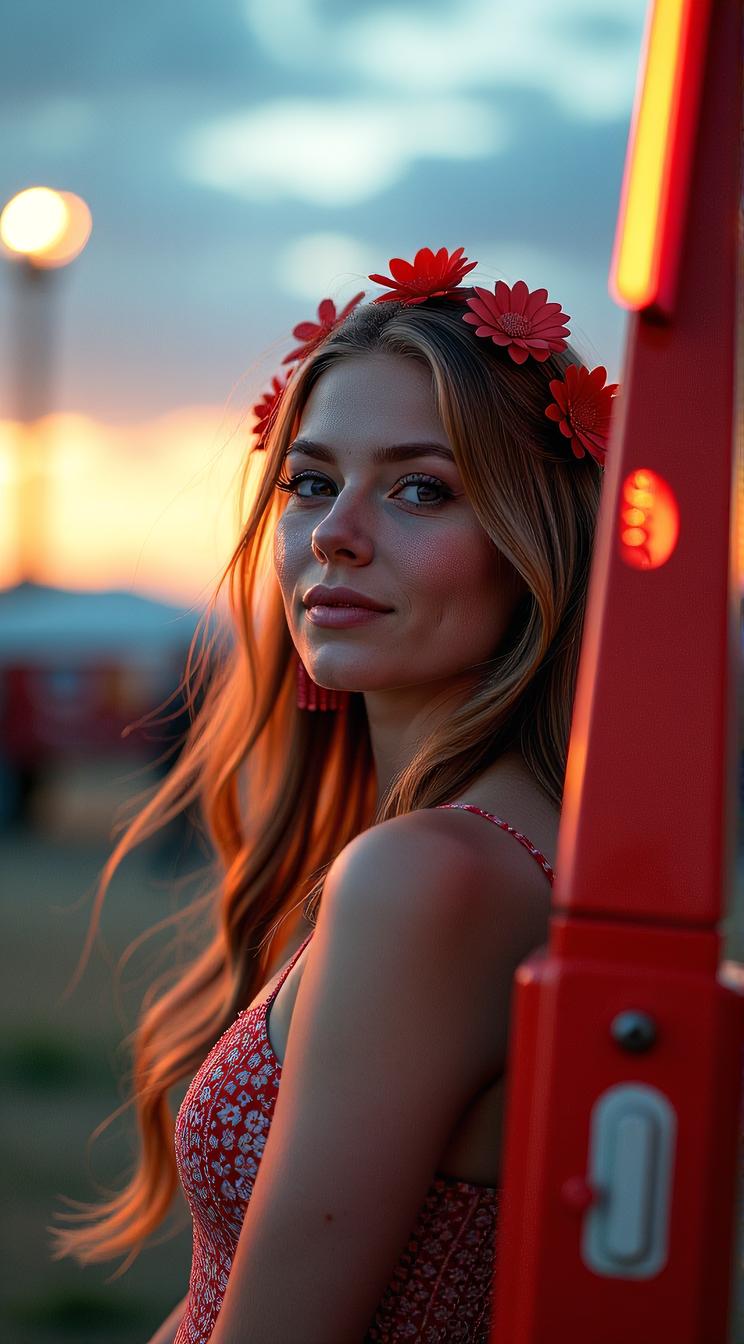 vibrant art stylized by Wes Anderson, whimsical art, Broken slight Sami Woman, at Dusk