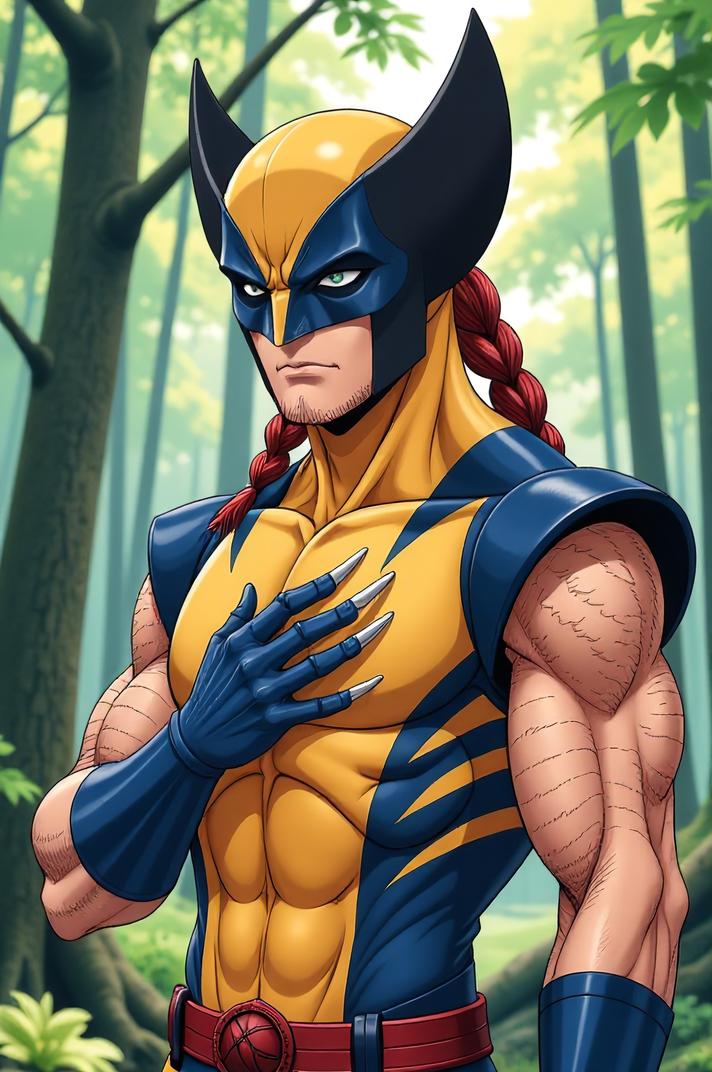 asian anime style marvel Wolverine masterpiece,best quality , asian anime, Longer Braids amaranth hair