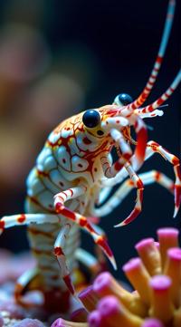 medium wide shot of a Nasty Cleaner Shrimp, Very wide view, Depth of field mm, Film grain
