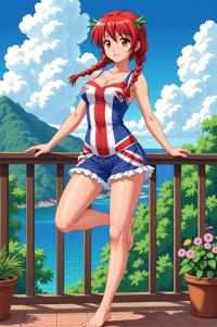 asian anime style marvel Union Jack masterpiece,best quality , asian anime, Braids tomato hair