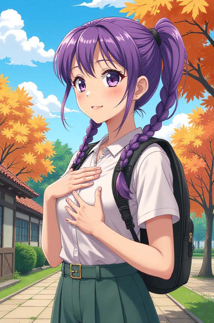 asian anime style masterpiece,best quality , asian anime, Pony Tail Braids violet hair