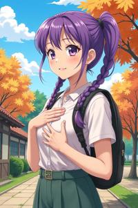 asian anime style masterpiece,best quality , asian anime, Pony Tail Braids violet hair