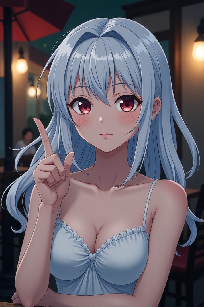 anime style masterpiece,best quality , Over Left Eye white hair, summer