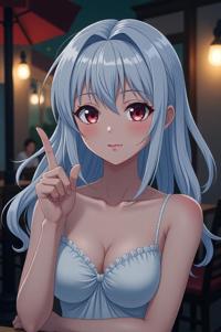 anime style masterpiece,best quality , Over Left Eye white hair, summer