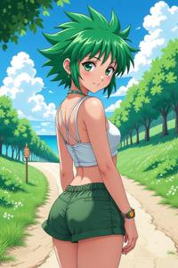 asian anime style masterpiece,best quality , asian anime, Spike shamrock green hair