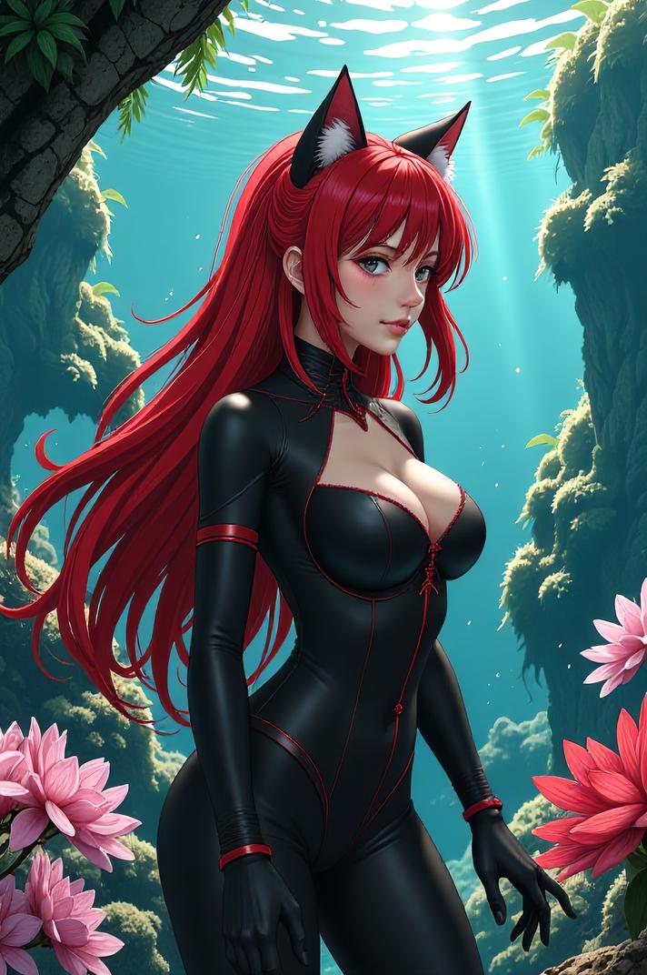 asian anime style marvel Black Cat masterpiece,best quality , asian anime, Grungey Parted scarlet hair