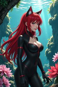 asian anime style marvel Black Cat masterpiece,best quality , asian anime, Grungey Parted scarlet hair