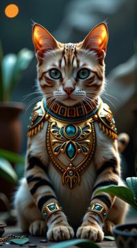 designed by Maximilian Pirner, Cyberpunk Regal Egyptian Mau Cat, Hurricane, Sharp and in focus