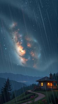 landscape of a Starlit Sanctuary, Unappealing, Raining, Realistic