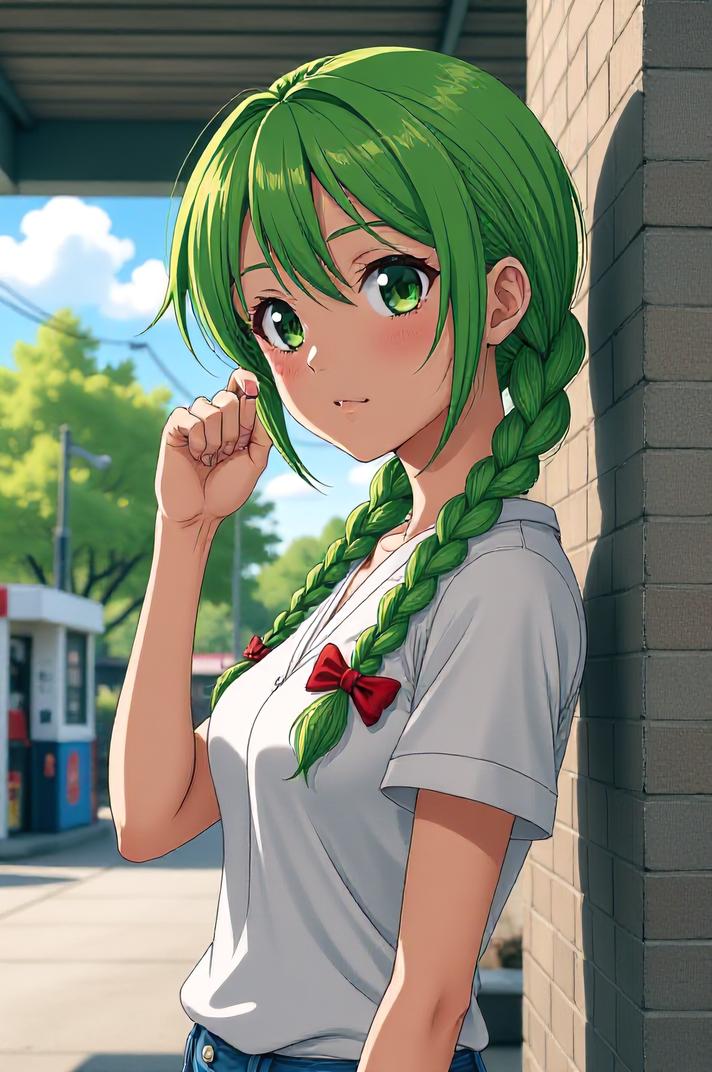asian anime style masterpiece,best quality , asian anime, Braids lime hair