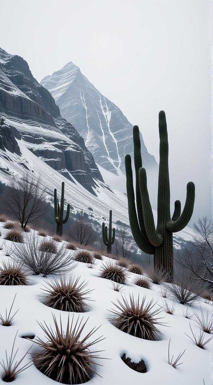 landscape of a Alpine and Cactus spines, Melancholy, Winter, scene art by Michael Eastman Diego Vel zquez