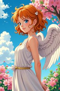 asian anime style marvel Angel masterpiece,best quality , asian anime, Top Curls tangerine hair