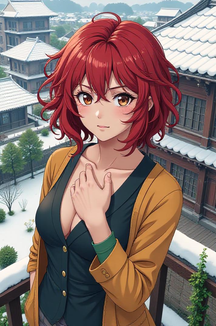 asian anime style masterpiece,best quality , asian anime, Bob Curly vermilion hair