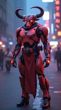 sci fi, digital art, robotic Minotaur, the Minotaur is dressed in its Bohemian cybernetics