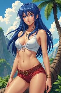 Anime style s from World of warcraft universe, Pulled Back cobalt hair, summer, full body shot