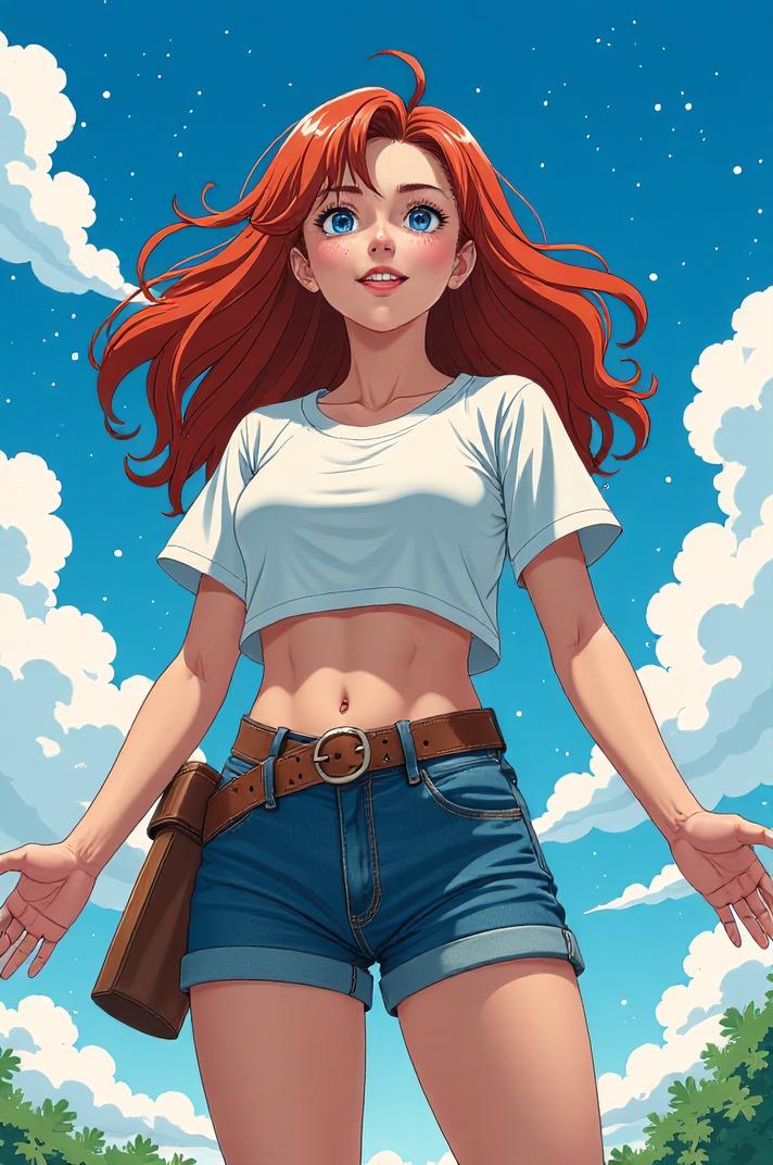 anime style masterpiece,best quality , Lob auburn hair, summer