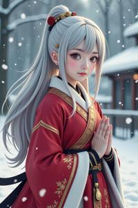 anime style masterpiece,best quality , Buffont silver hair, winter