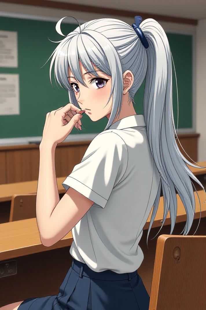 asian anime style masterpiece,best quality , asian anime, Pulled Back silver hair