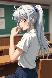 asian anime style masterpiece,best quality , asian anime, Pulled Back silver hair