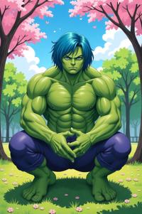 asian anime style marvel Hulk masterpiece,best quality , asian anime, Bob powder blue hair