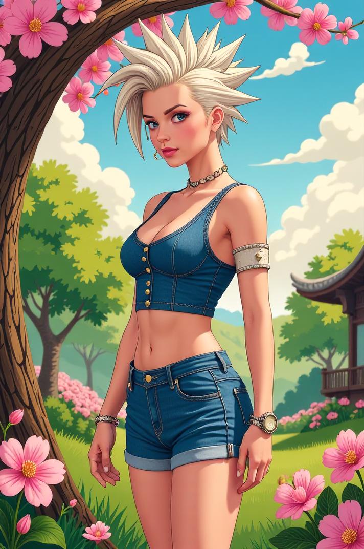 anime style masterpiece,best quality , Mohawk Spike seashell hair, spring