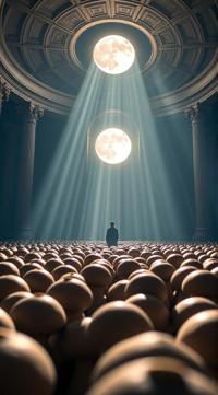 Dichromatic, blended visuals, Dramatic spotlight, Digital artwork
