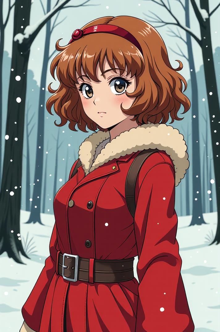 anime style masterpiece,best quality , Bob Curly sandy brown hair, winter