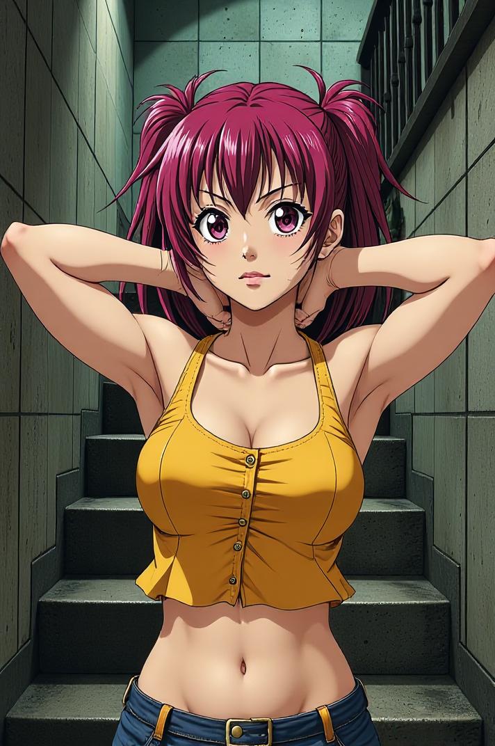 asian anime style marvel Domino masterpiece,best quality , asian anime, Grungey Behind Ears myrtle hair