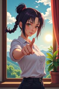 anime style masterpiece,best quality , Pony Tail Braids olivine hair, summer