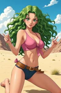 asian anime style masterpiece,best quality , asian anime, Long Curly moss green hair