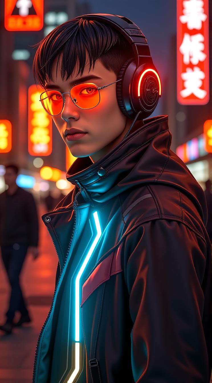 cyberpunk, concept art, cyborg Male Cyclopskin, background is night city