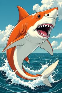 Anime style s White Shark from DC Comics universe, Bald orange hair, spring, Front side back three views shot
