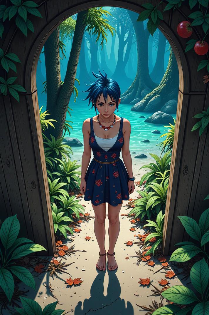 anime style masterpiece,best quality , Mohawk Flat cobalt hair, autumn