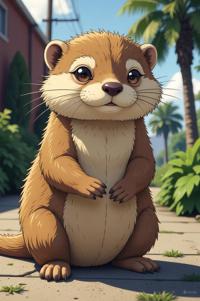 Anime style s Otter from GTA universe, Top Curls tan hair, spring, ground level shot