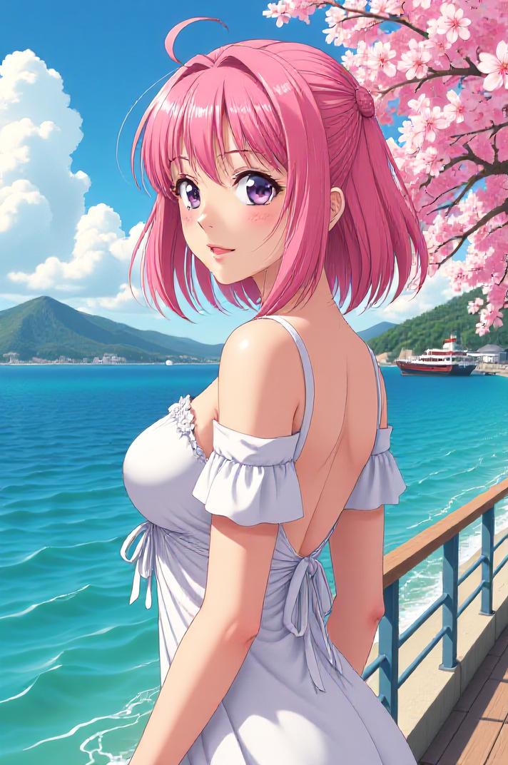 asian anime style masterpiece,best quality , asian anime, Buffont cherry blossom pink hair