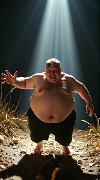photograph, Energetic morbidly obese Male, , surreal