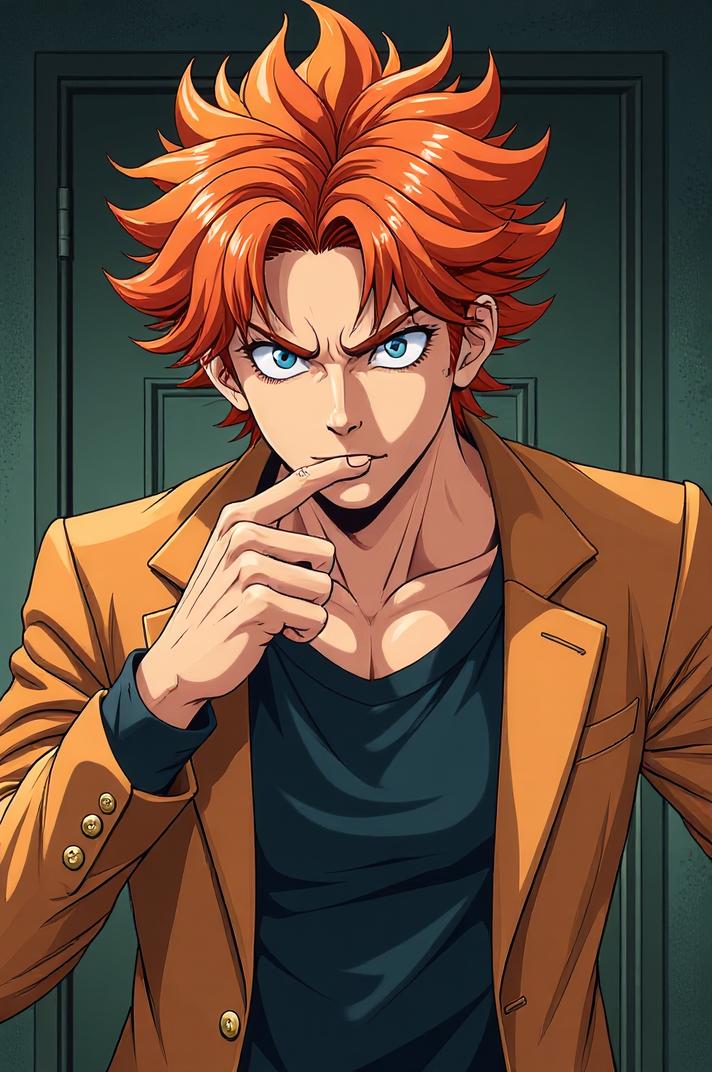 asian anime style marvel Ben Reilly masterpiece,best quality , asian anime, Lob Curly carrot orange hair