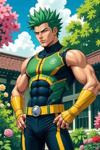 asian anime style marvel Machine Man masterpiece,best quality , asian anime, Mohawk Flat spring green hair