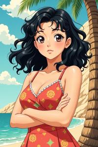 anime style masterpiece,best quality , Over Eye Curly peach hair, summer