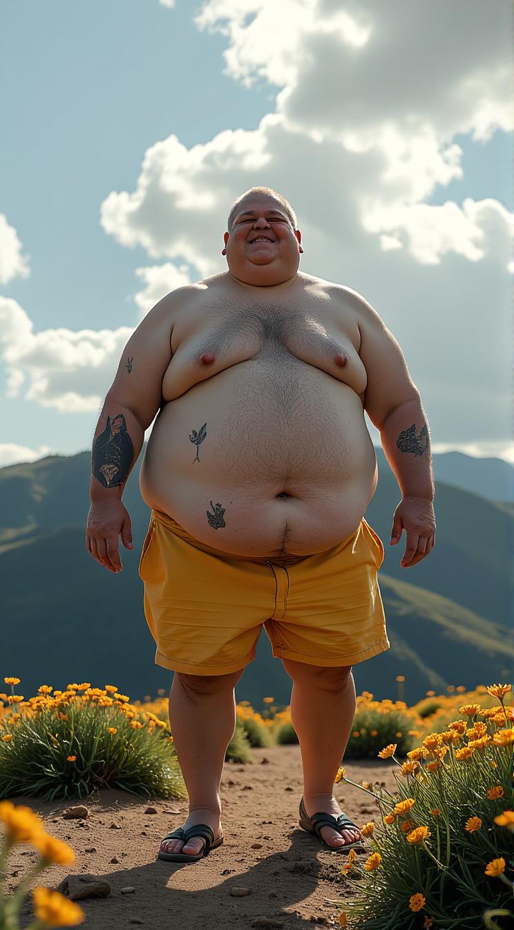 photograph, Energetic morbidly obese Male, , surreal