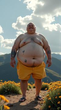 photograph, Energetic morbidly obese Male, , surreal