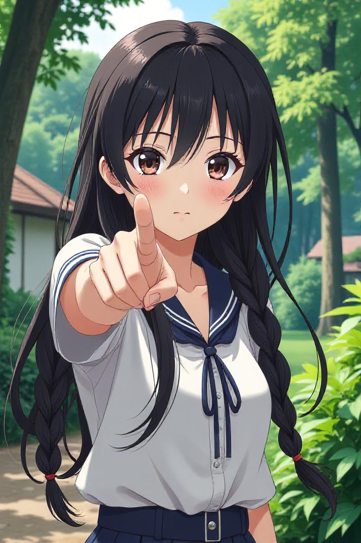 asian anime style masterpiece,best quality , asian anime, Longer Braids black hair