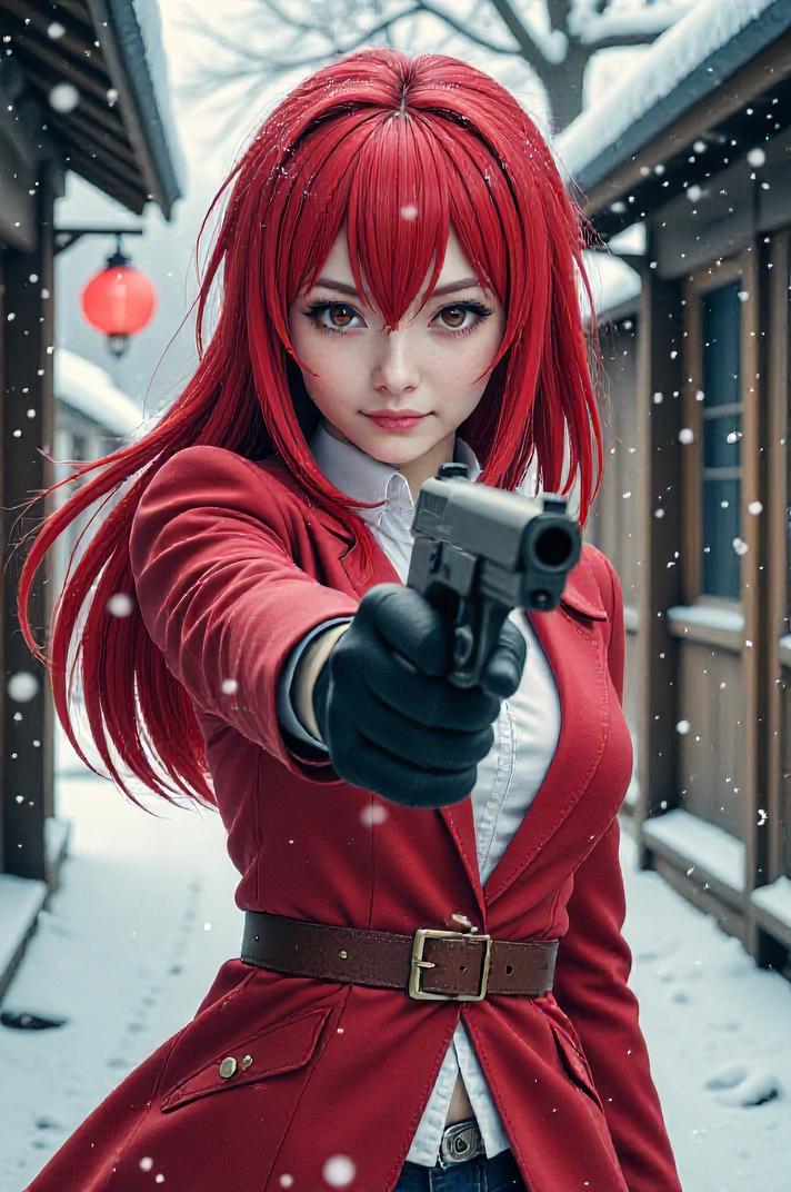 asian anime style masterpiece,best quality , asian anime, Rachel crimson hair
